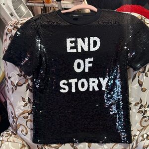 Forever 21 Black Sequin 'END OF STORY' Tee